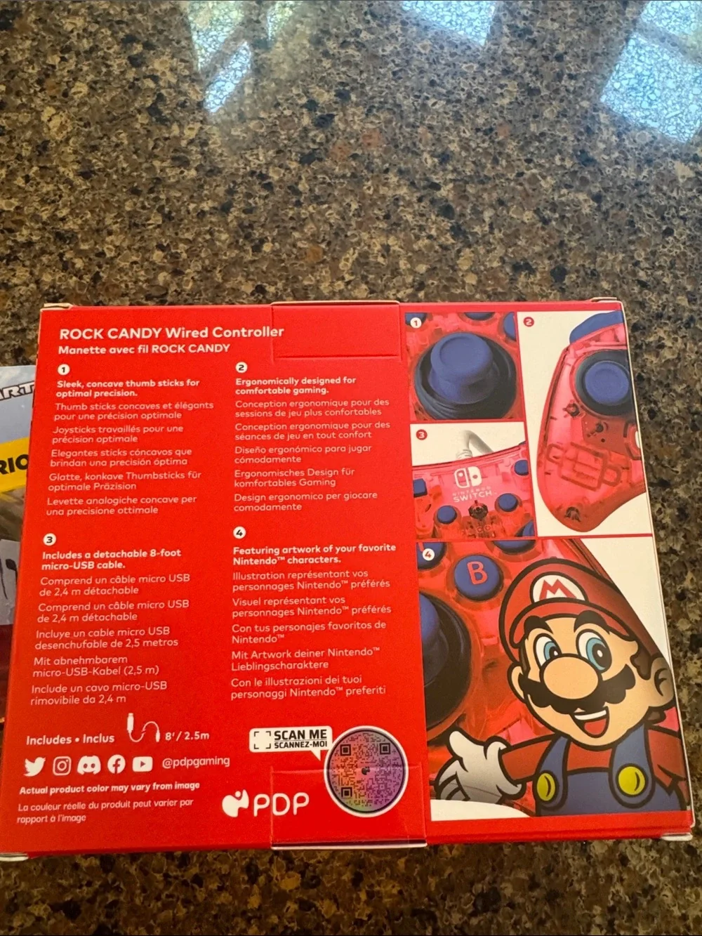 Rock & Candy Super Mario Wired Controller - Transparent Red with Blue Accents